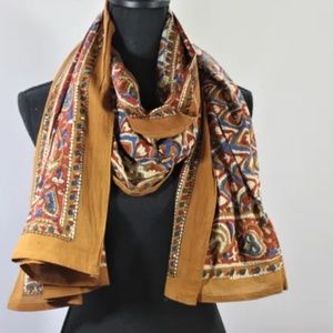 Versatile India Print on 100% Cotton Fabric, Brown, Off-White, Red and Blue